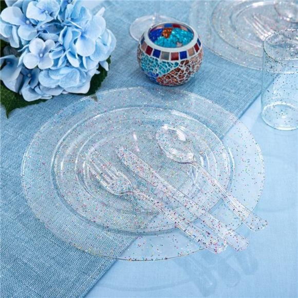 180PCS Glitter Plastic Plates with Glitter Disposable Silverware - Picture 6 of 12